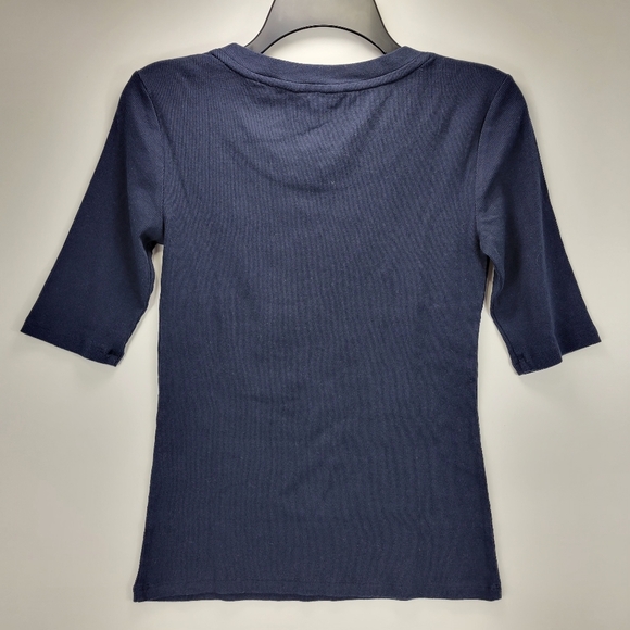 Banana Republic Crew Elbow Half Sleeve Ribbed Stretch Shirt Women Medium M Blue - Picture 8 of 10
